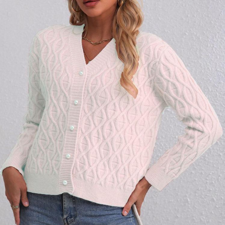 IHUASU Women's Fashion Knitted Cardigan Autumn and Winter Temperament Twist Jumper Coat