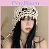 Elegant Bohemian Floral Tassel Crochet Beanie For Women Vintage Hollow Knit Cap