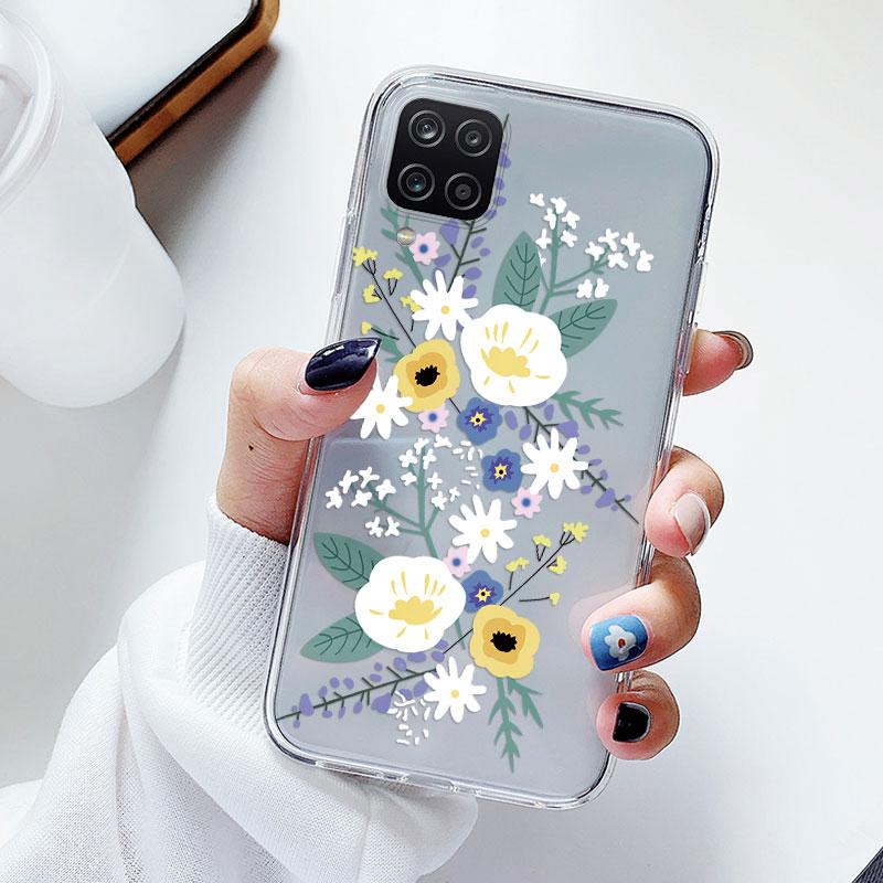 Phone Case For Samsung A12 M12 F12 Floral Silicon Cover For Samsung Galaxy A12 5G Fundas Coque Transparent Soft Capas Flower TPU