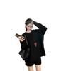 Women's Winter Black Knit Sweater and High-Waist Wide-Leg Shorts Two-Piece Set