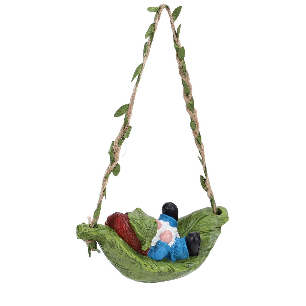 Garden Gnome On Leaf Hammock Statue Cute Resin Swinging Outdoor Yard Decor Fairy Garden Ornament