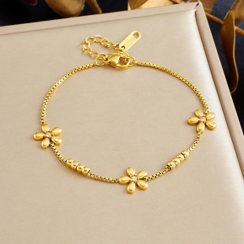 Gold Flower Jewelry Set with Crystal Center Necklace and Bracelet for Women