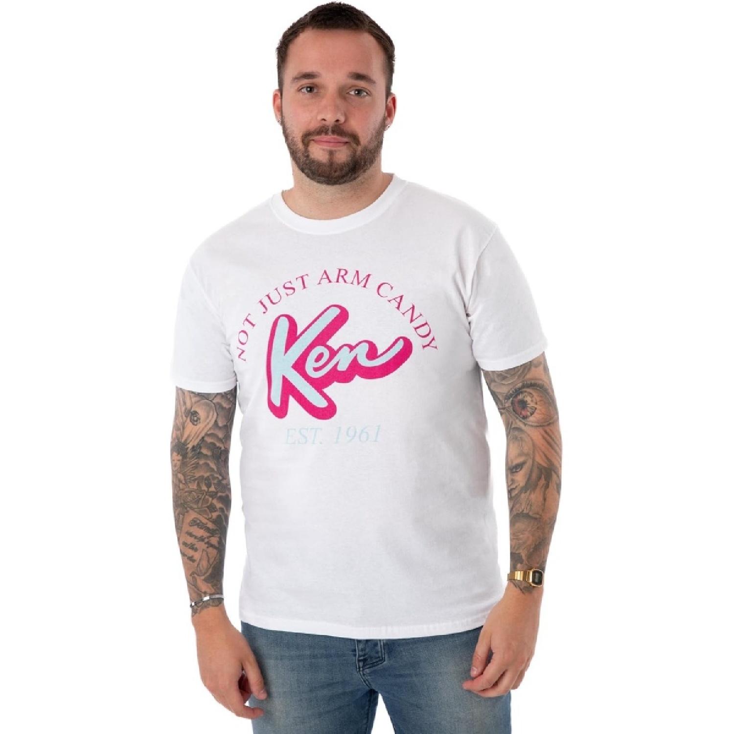 Barbie Mens White T-Shirt _ Ken Not Just Arm Candy Graphic Tee _ White Short Sleeve Top for Men _ Novelty Movie Gift for Him S