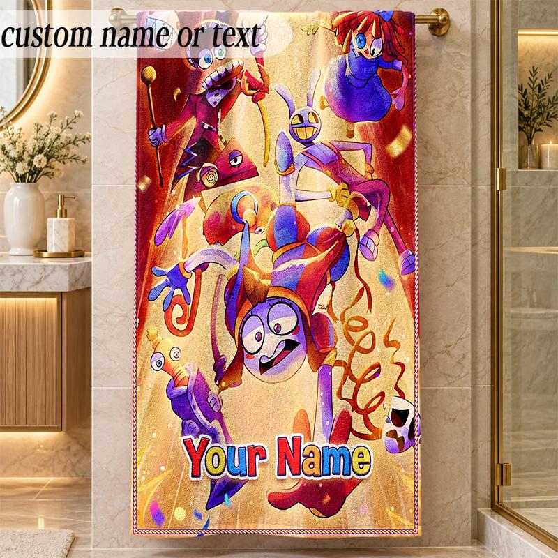 Beach TowelThe Amazing Digital Circus Custom Name Text Personalized Soft Towel for Beach Pool Indoor Home Decor Gift