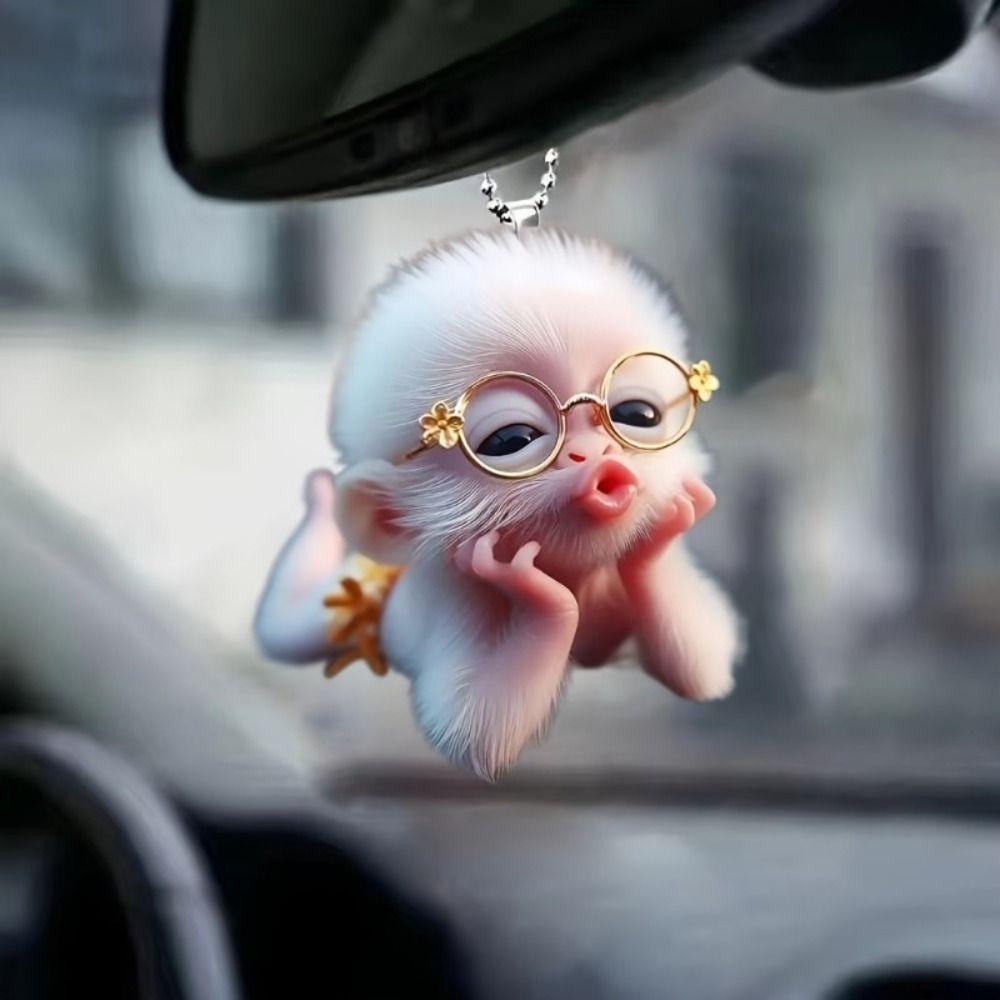 

4PCS Acrylic Monkey Shape Pendant Pink White Cartoon Monkey Decor Car Mirror Hanging Pendant 4PCS A