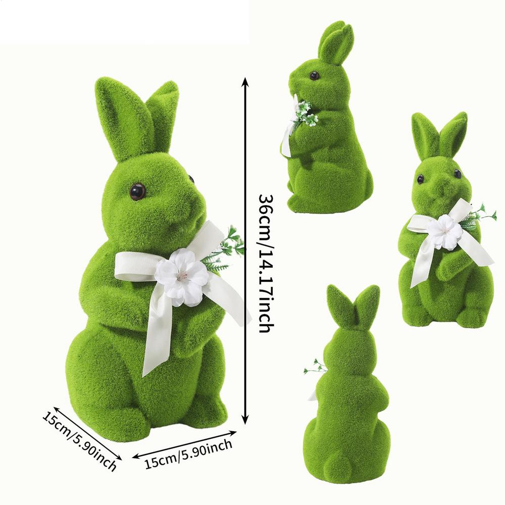 Flocked Bunnies Compact Rabbit Figure Art Moss Bunny Decor For Family Friends Holiday Home Indoor Bedroom Shelf Cabinet Entrance