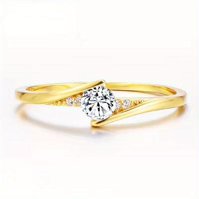 1Pc Stylish Simple Fashion Ring, Round Synthetic Zircon, Suitable for Daily Wear