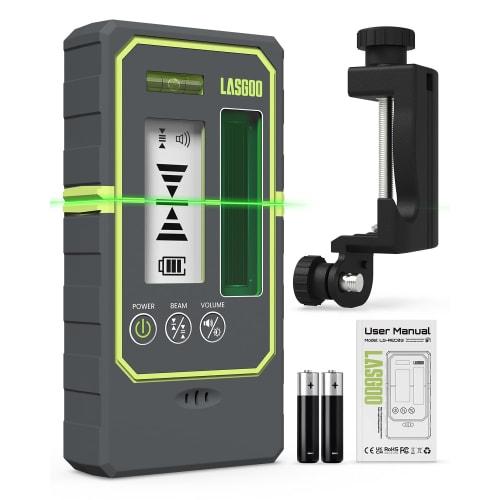 LasGoo LG-REC03 Laser Level Detector, Laser Receiver for Pulse Mode Line Lasers, 50m Working Range, Backlit Dual LCD Display, Adjustable Speaker, Bubb