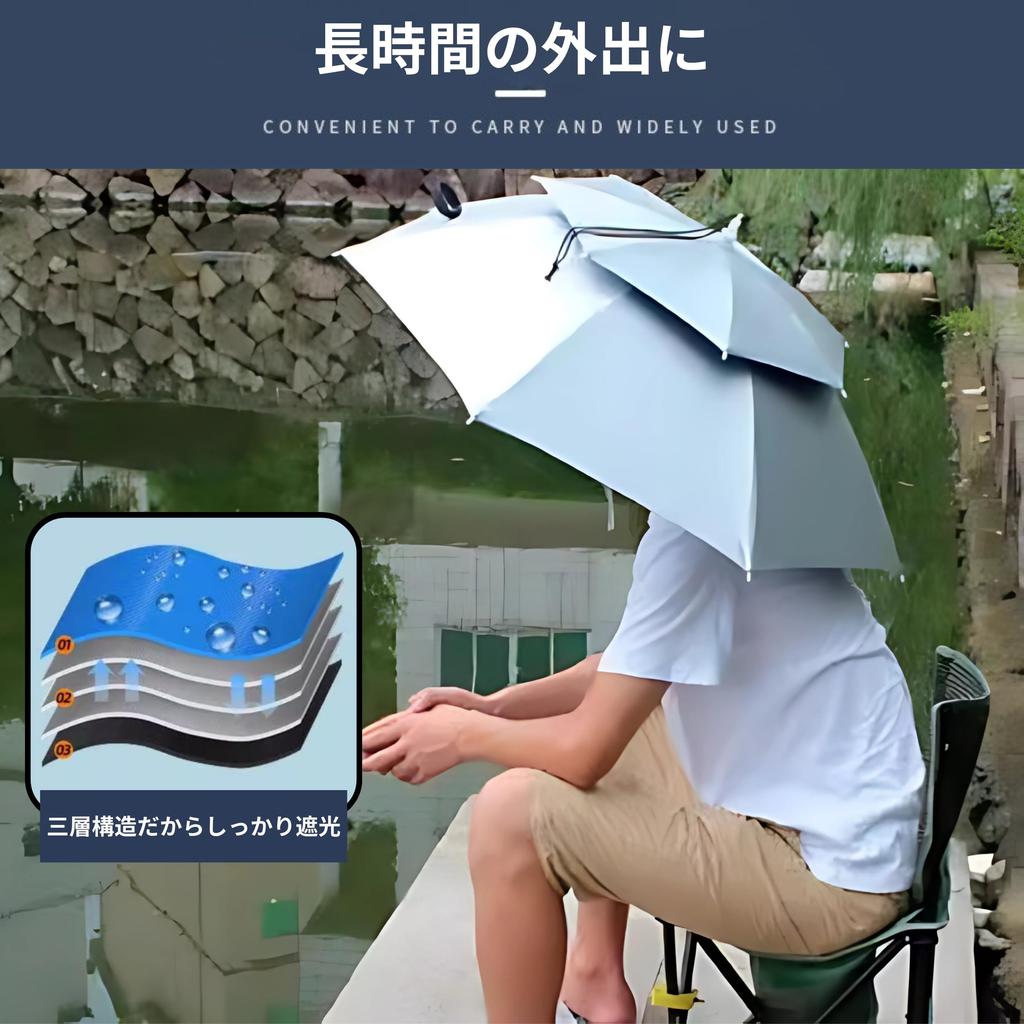 Regenschirm Hut Typ Tragbarer Regenschirm UV Angeln Sonne zum Zuschauen Outdoor Hitzschlag Prävention - Regenschirm, Hut, Schutz, Faltbar, Zweihändig,