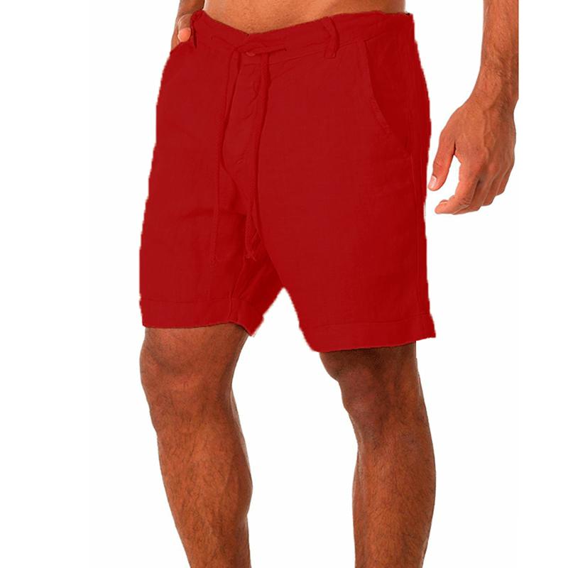 Male Summer Breathable Solid Color Linen Trousers Men s Cotton Linen Shorts Pants Fitness Streetwear S-4XL M вино красного