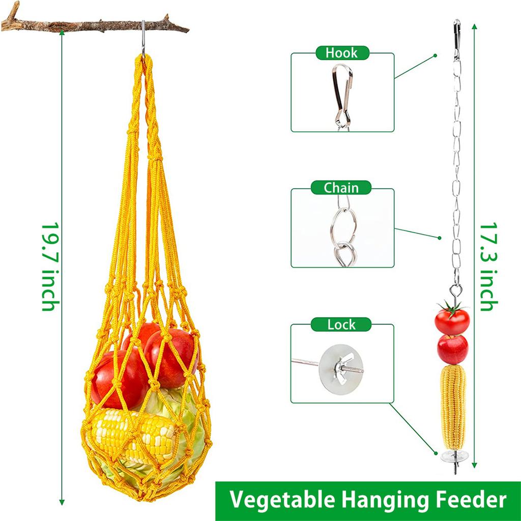 6 Pieces Parrots Toy Large Bird Swing Ladder Perch Stand Music Toy Mirror Toy Veggie Hanger Feeders Hanging for Cage