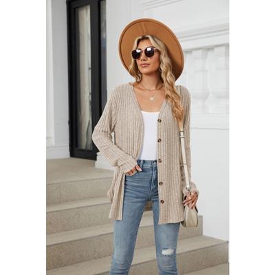 Autumn Women's Blouse Solid Colour Long Sleeve Button Up Cardigan Knitted Brushed Tops