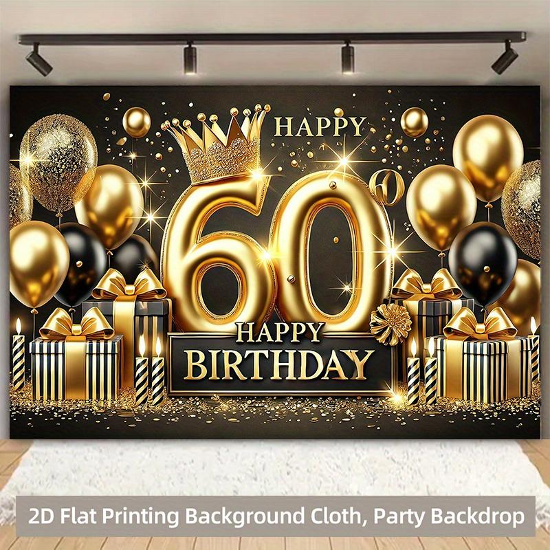 2D flach elegant schwarz und gold 60. Geburtstag Hintergrundbanner und Ballons Hochwertiger Druck Eventplaner Polyester