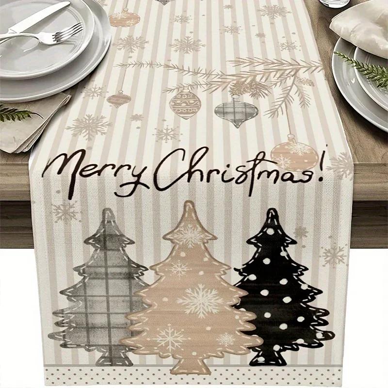 Popular Christmas Tree Snowflake Printed Table Flag Tablecloth Restaurant Home Fabric Decoration Suitable for Christmas
