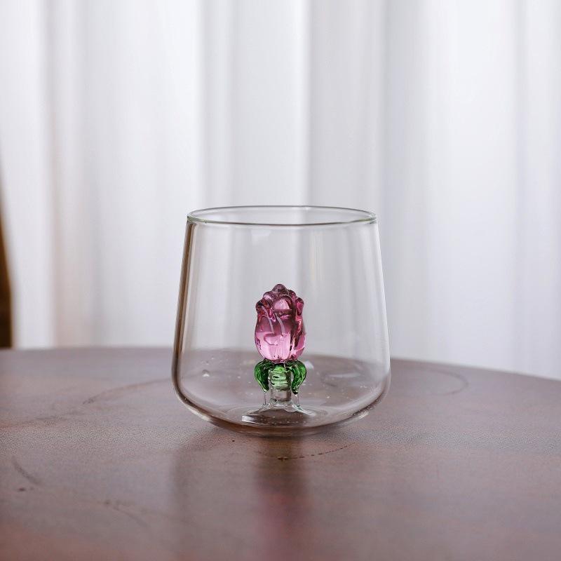 3D Decorative Glass Cup for Whiskey, Cocktails, Coffee, and Juice - Transparent Single-Layer Design