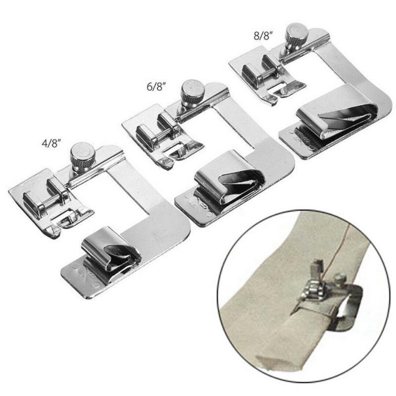 3Pcs/Set Home Sewing Machine Foot Presser Rolled Hem Feet for Brother Singer(Sliver)