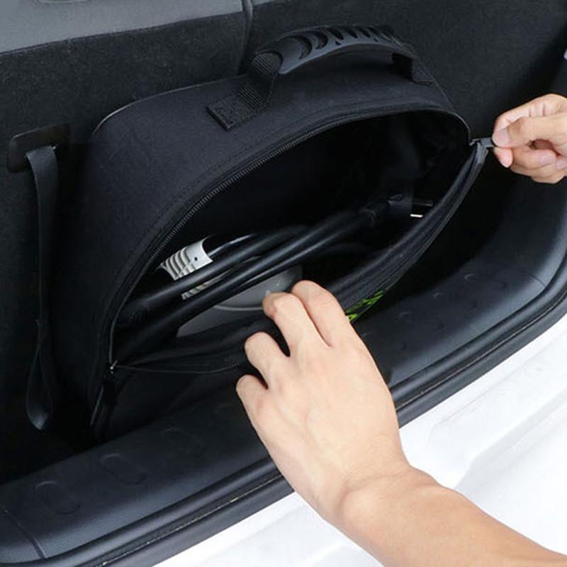 Portable Electric Car Cable Organizer Space Saving Jumper Cable Organizer Tools Cable Bag Square/Round for Electric Car