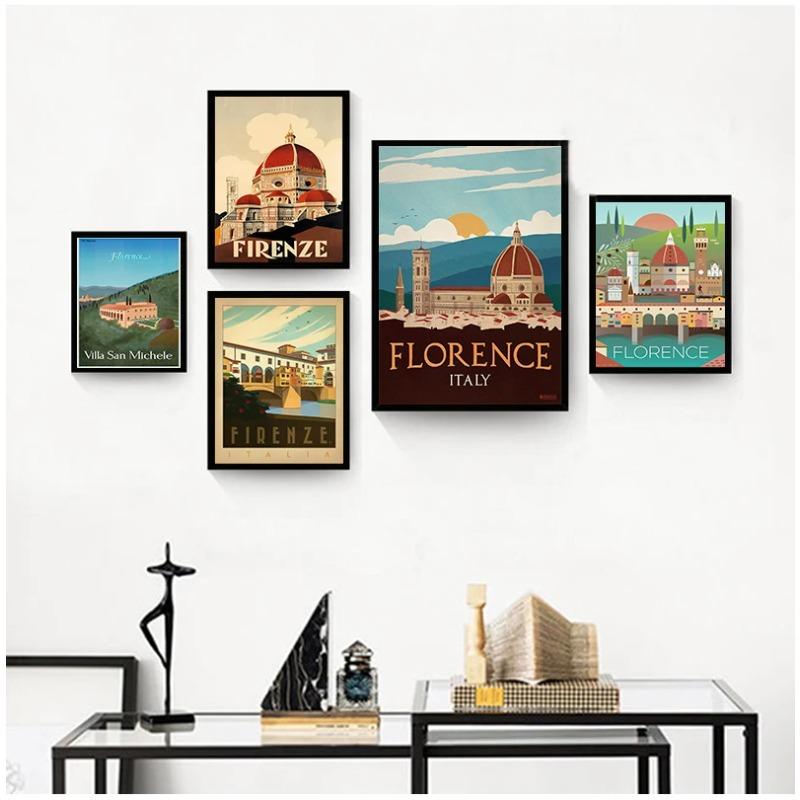 Italy Tuscany Florence City Travel Canvas Paintings Vintage Picture Kraft Posters Coated Wall Stickers Home Decoration Gift