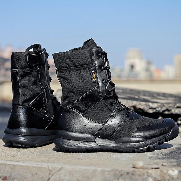 Unisex Breathable Summer Combat Boots - Lightweight, High-Top, Tactical, Side Zipper for Outdoor Use