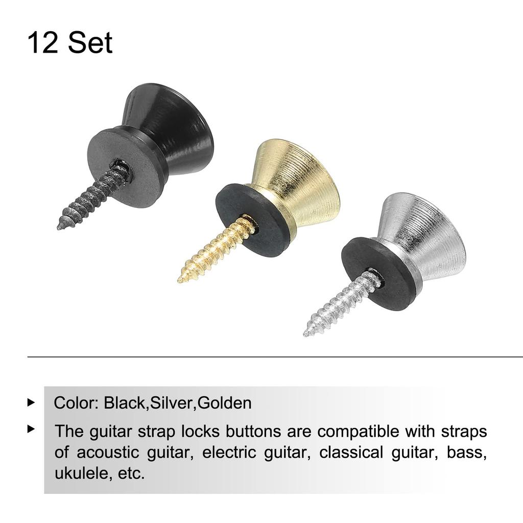 uxcell Guitar Neck Strap Strap Lock Small End Pin with Felt for Guitars and Holder, Pin, Set, Metal, Gold/Silver/Black, Washers, Basses, 12-Pack