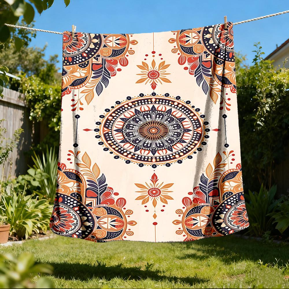 1pc Mandala Pattern Print Outdoor Blanket, Lightweight Polyester,