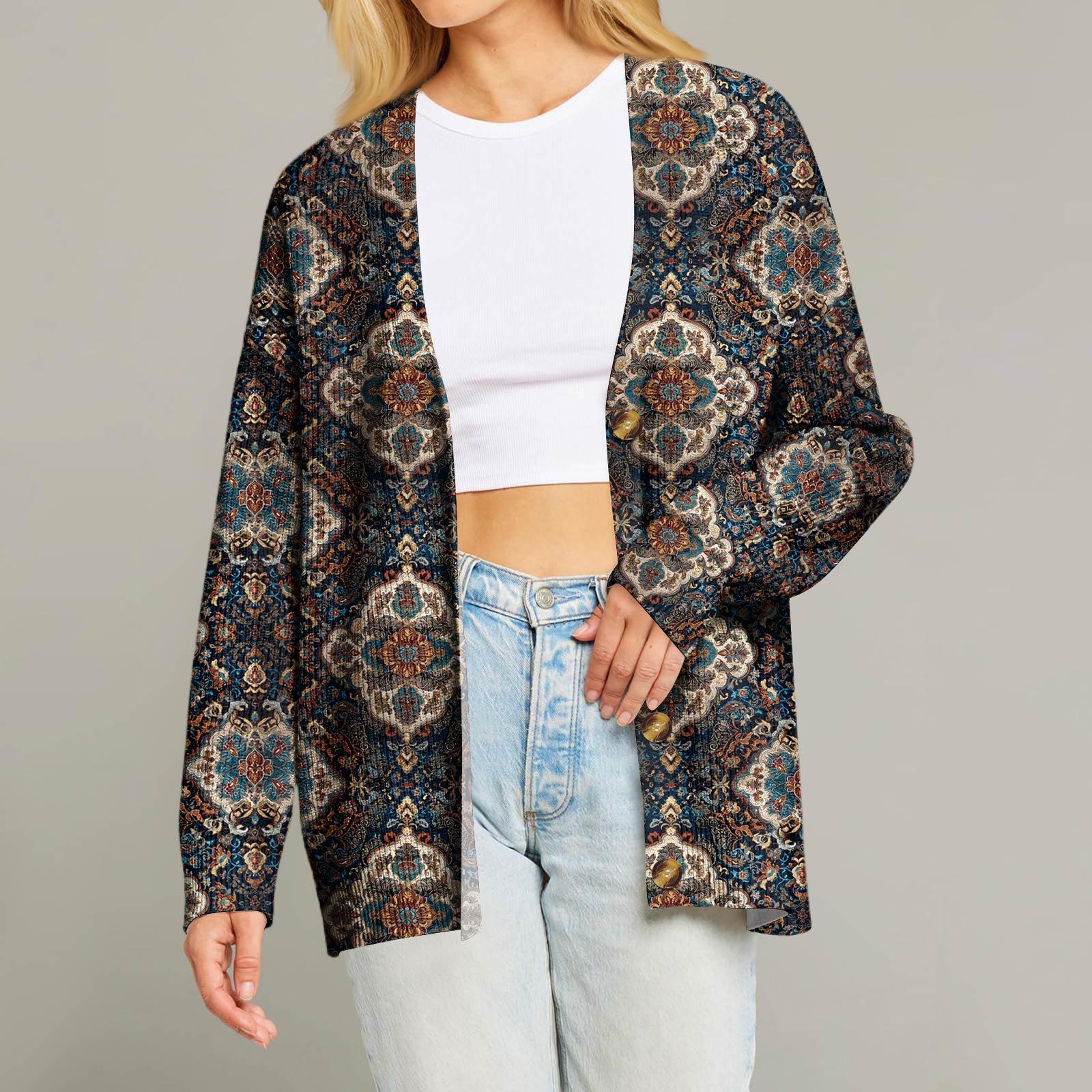 

Женский модный кардиган с длинным рукавом, V-образным вырезом, на пуговицах, свободного кроя, с рождественским принтом L чёрный