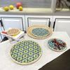 Colorful Handmade Bamboo Round Tray Bohemian Style Bread Baskets Cup Mat Food Tray  Bathroom