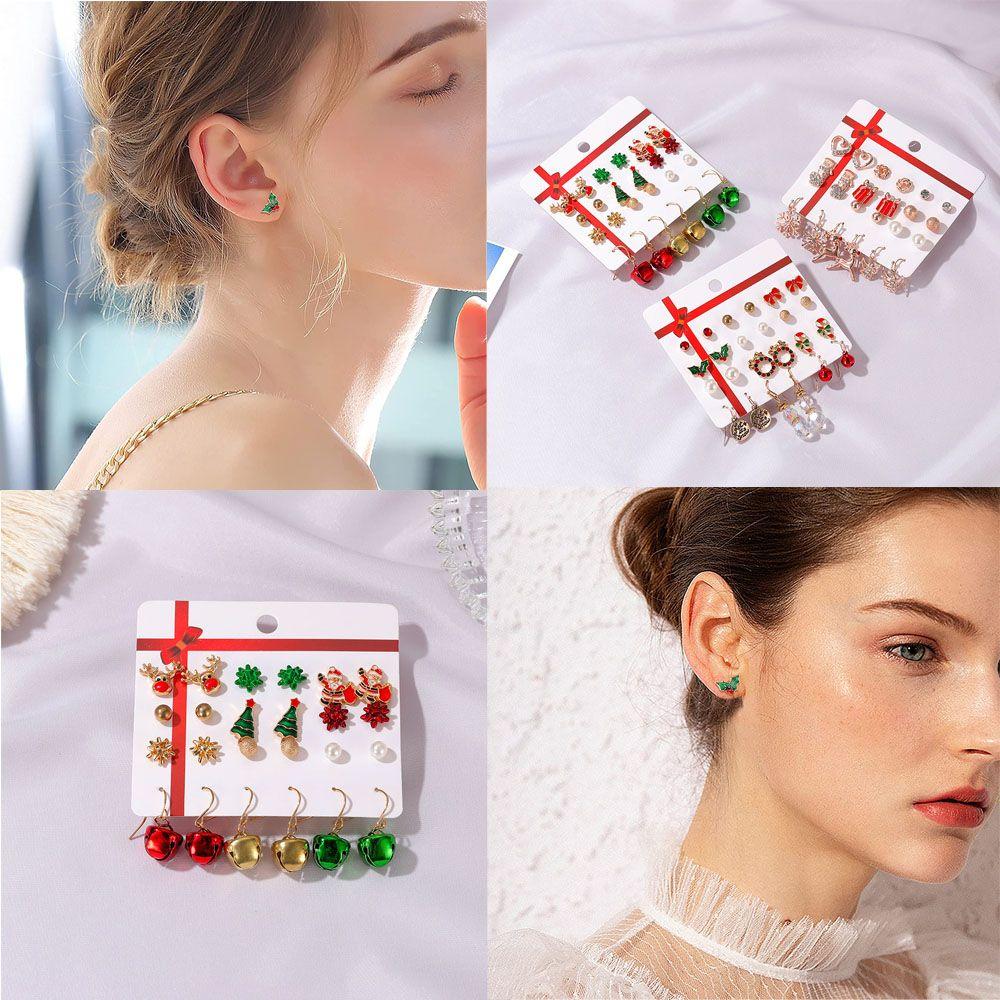 

12 Pairs Cute Xmas Tree Santa Elk Christmas Theme Hook Earrings Jewelry Ear Stud Set