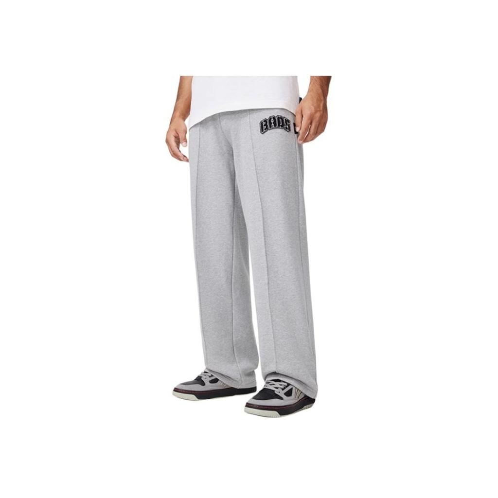 Li-Ning Badfive Letter Straight Leg Drawstring Fleece Mid Waist Loose Knit Sports Pants Men Bottoms Gray Mixed-Gray AKLU521-4