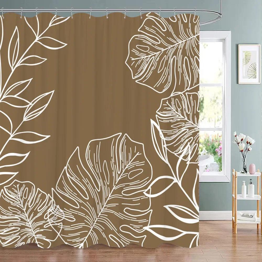 Green Plant Fabric Shower Curtain Tropical Monstera Leaf Shower Curtains For Bathroom Decor Minimalist Botanical Decorative