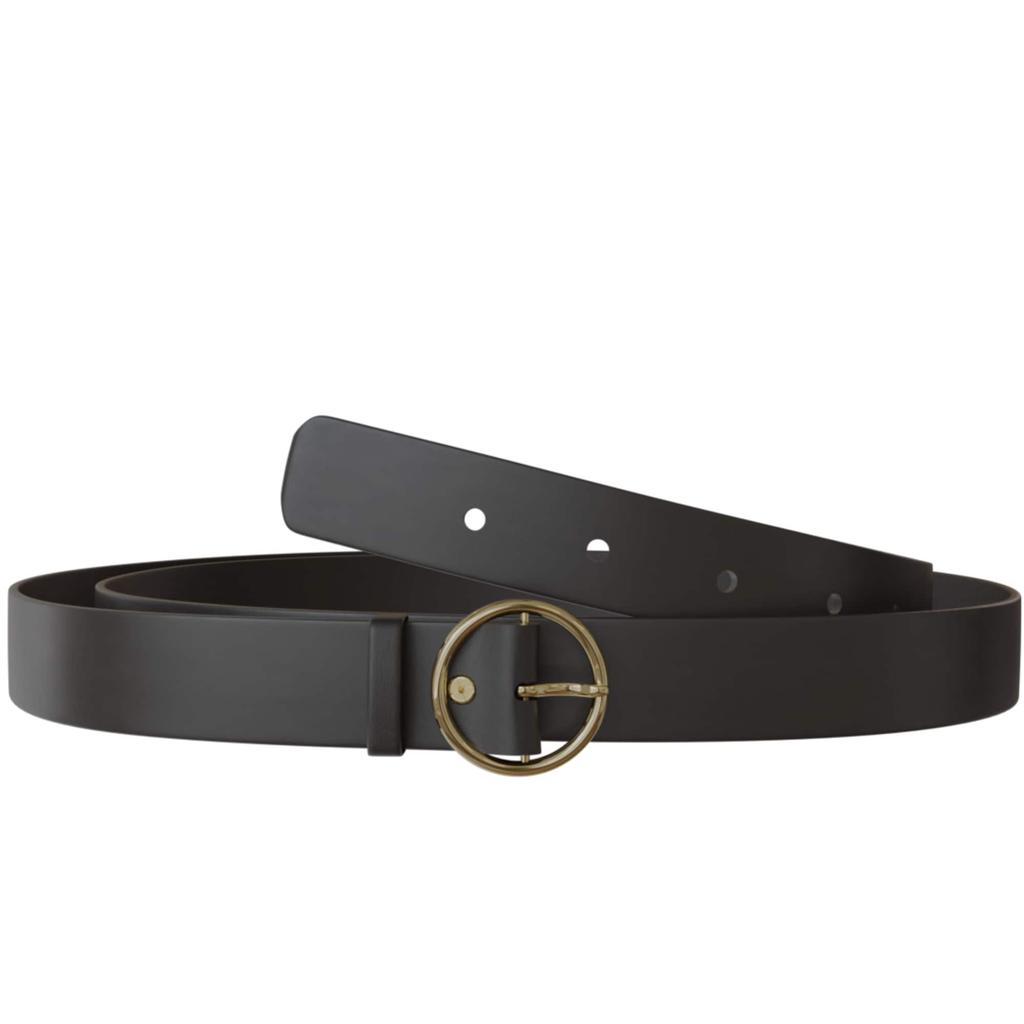 Women's Leather Belt with Gold-Colored Buckle 30645