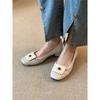 3.5Cm Heel 34-40 Size Camellia Breathable Shallow Mouth Girls Woven Hollow Elegant Thick Heel Square Head Retro Single Shoes