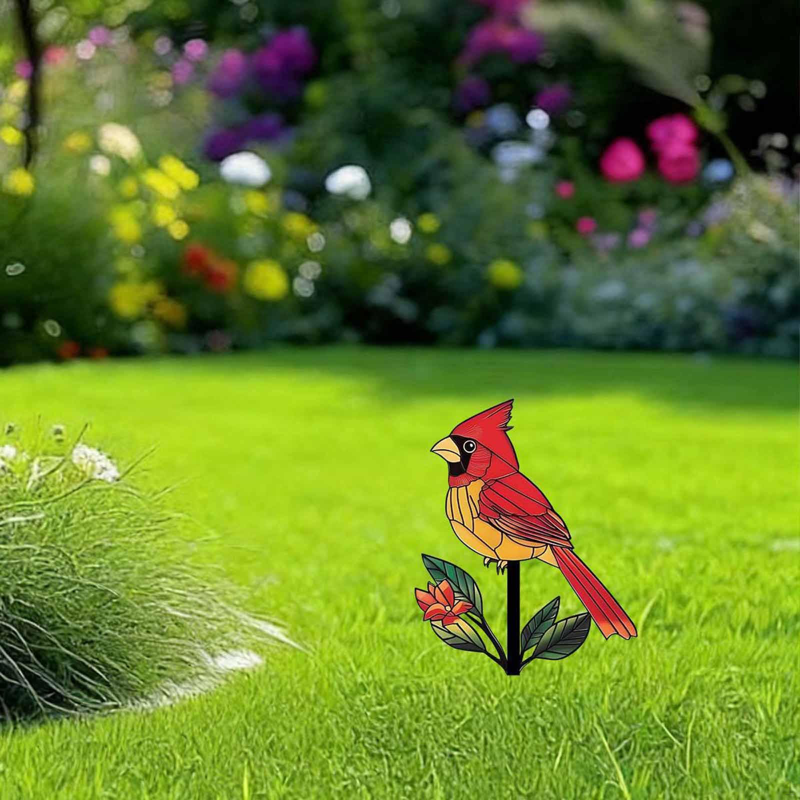 

Garden Figure, Metal, Bird Decoration for Outdoor Use, Red Stake, Decorative Art Patio Style B