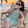 2025 Girls' One-Piece Skirted Swimsuit - Cute Princess Style, Solid Color Baby Swimwear