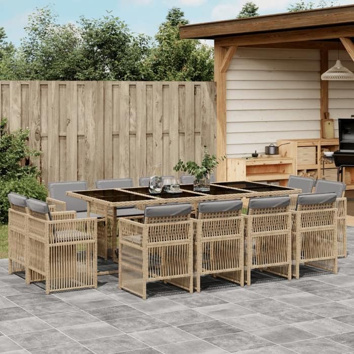 VidaXL Ensemble à Manger de Jardin avec Coussins 13 pcs, Table et Chaises à Dossier Rabattable, Meubles d'Extérieur Patio 3211044