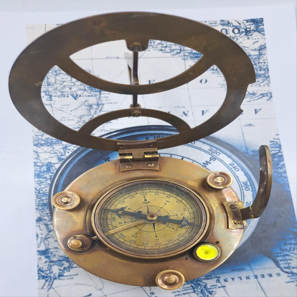 Brass Sundial Compass – Antique Nautical 10 Cm Compass with Sundial Function