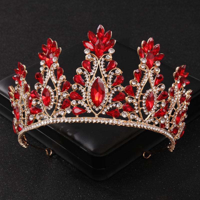Baroque Red Crystal Tiaras and Crowns Prom Rhinestone Bridal Diadem Crown Taira for Women Wedding Hair Accessories Jewelry Crown