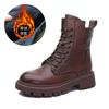 2025 autumn new handsome British side zipper platform cotton short boots locomotive boots lace-up middle help Martin boots