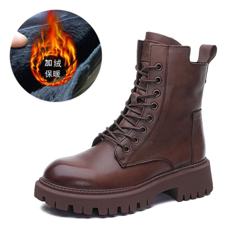 2025 autumn new handsome British side zipper platform cotton short boots locomotive boots lace-up middle help Martin boots
