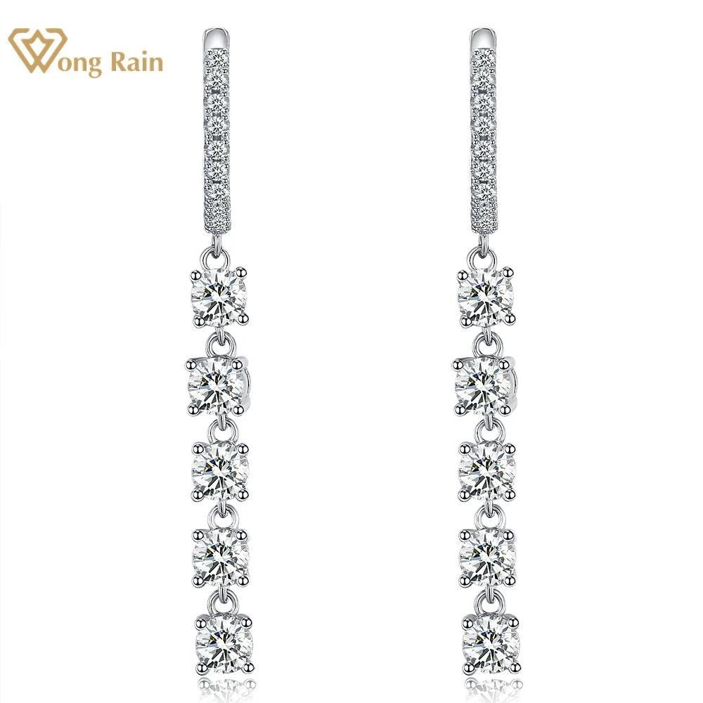 

Wong Rain, стерлинговое серебро 925 пробы, 0,3 карата, круглая огранка, AAAAA, цирконы, драгоценный камень, висячие серьги с кисточками, ювелирные изделия для женщин, свадебный подарок Short model белый