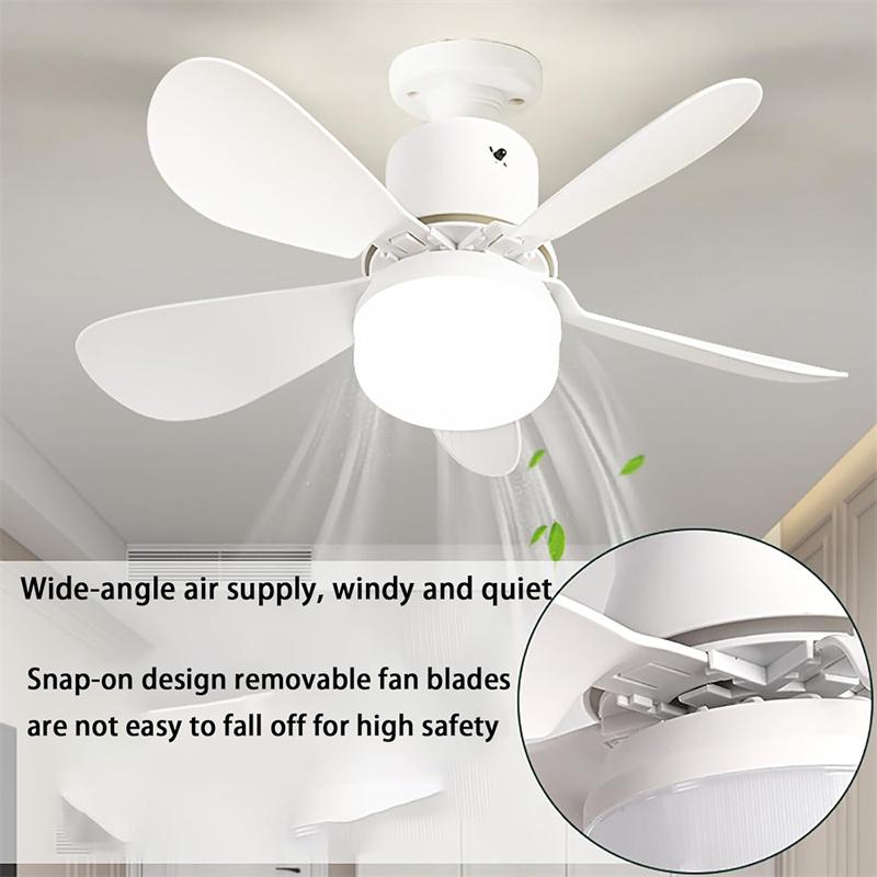 Ceiling Fan with LED Light and Remote Control 3 Color Stepless Dimmable E27/E26 Base Screw in LED Ceiling Fan Light For Home-use