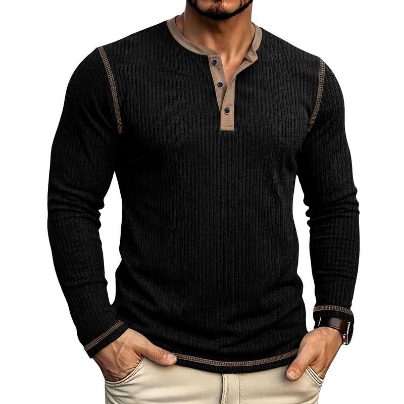 Mens Long Sleeve Henley Shirt Casual Autumn Winter Top