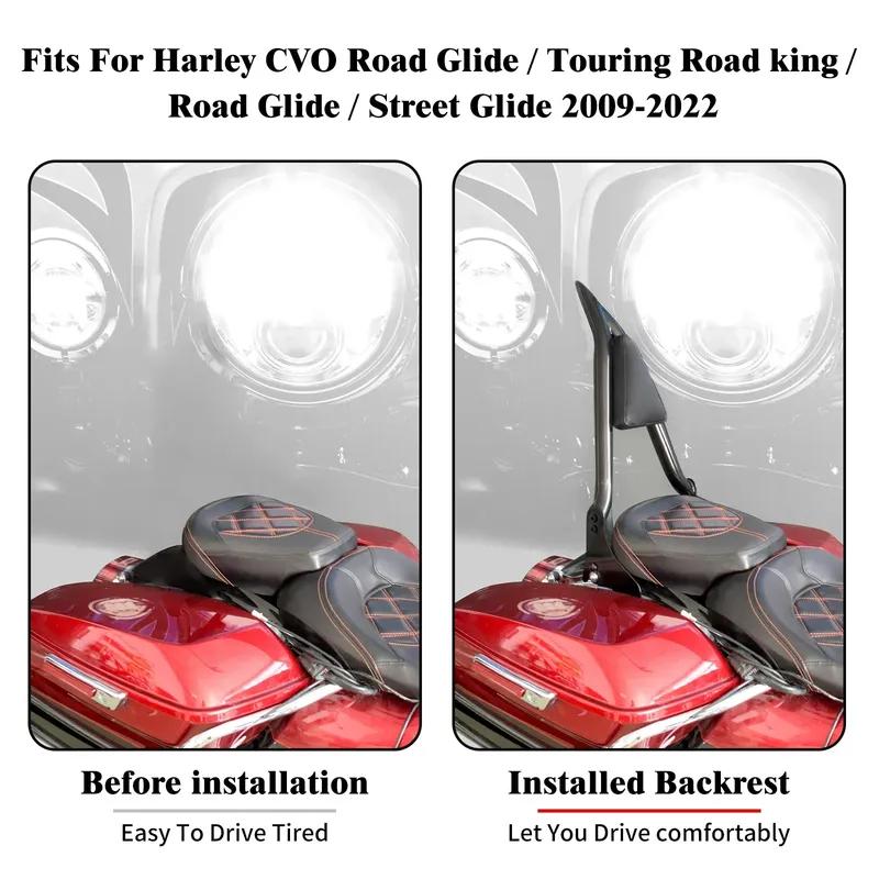 Motorcycle 16'' Detachable Rear Passenger Backrests Sissy Bar Pad For Harley Touring CVO Road King Electra Street Glide 09-2025