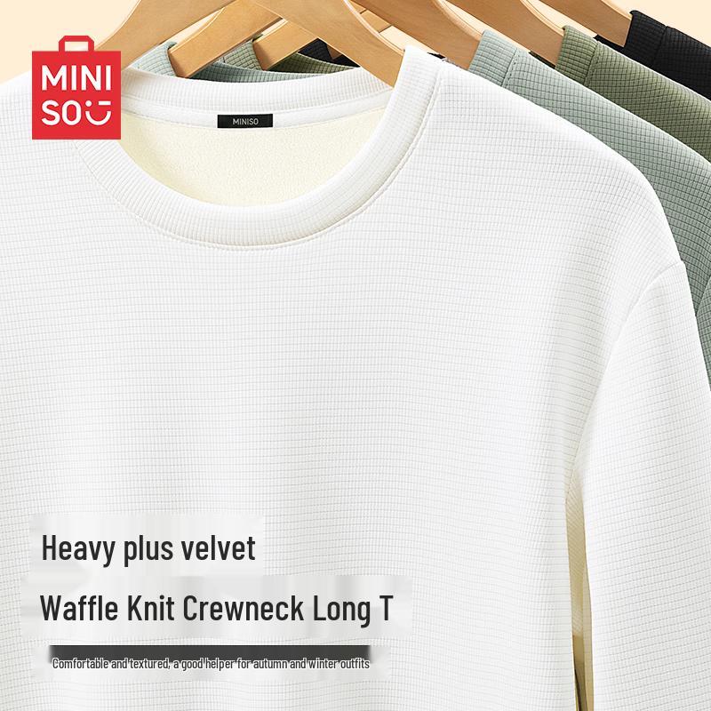 MINISO Men s Waffle Knit Fleece Lined Crew Neck T-Shirt 2XL