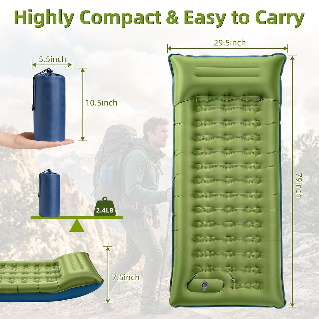 CAMFUNNY High Quality TPU Ultralight Waterproof Self-Inflating Sleeping Pad Mattress Pillow Built-in Pump Compact Hiking