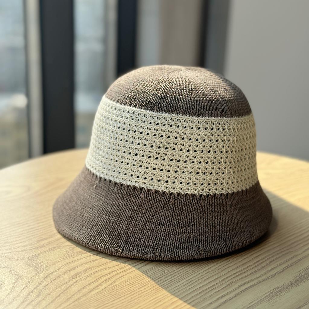 Spring and Summer New Korean-style Hollow-out Knitted Fisherman Hat for Women, Versatile for Outings, Color-blocking, Sun Protection, Makes the Face