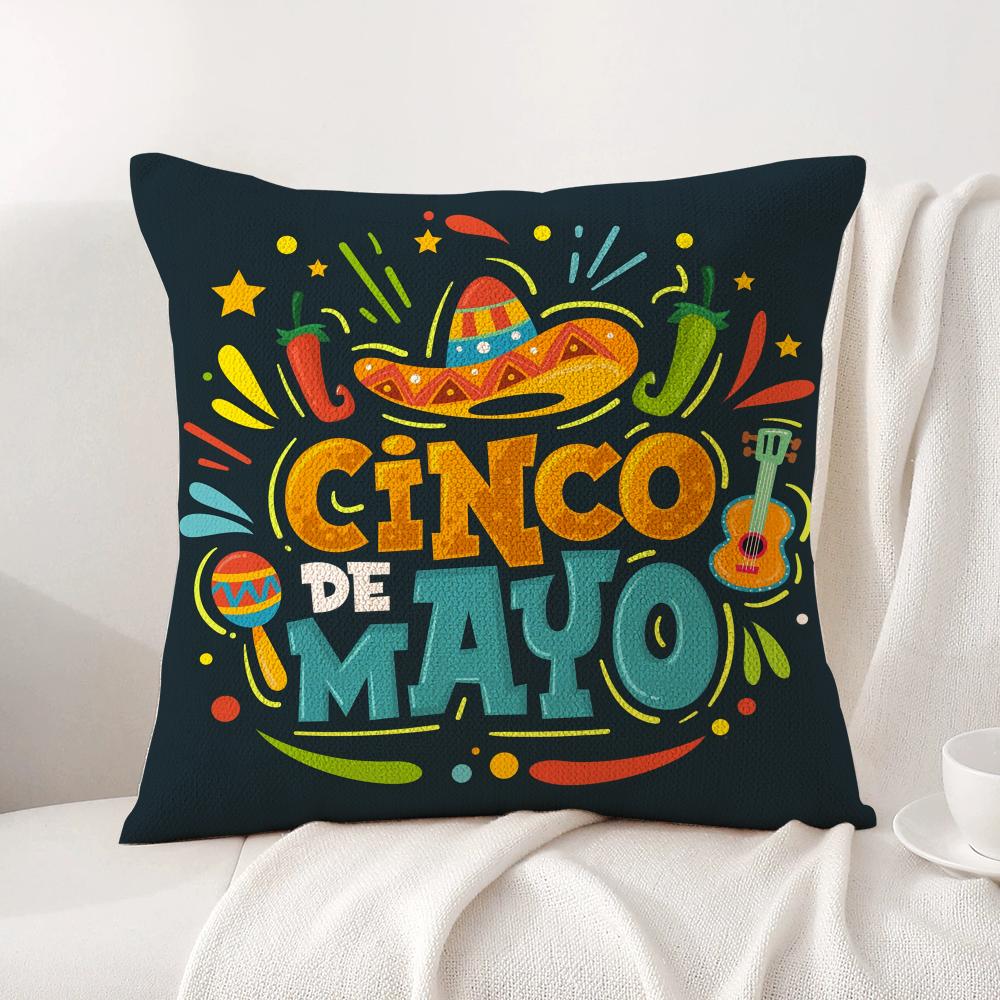 Cinco De Mayo Cushion Cover Natural Linen Organic Fabric Double-Sided Printing Sofa Home Decor Gift Pillow Cover