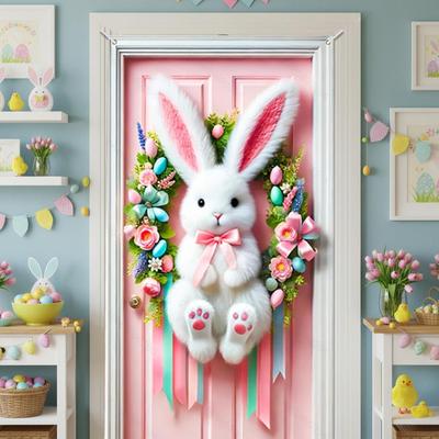 Easter Bunny Egg Door Cover Cute Happy Spring Home Decor Easter Door Decorations for Thanksgiving Birthday Party Offices Home