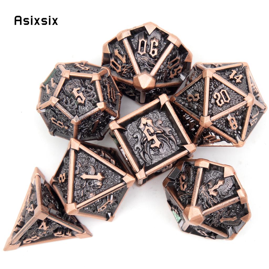 7 Pcs Black Copper Skull Metal Dice Solid Metal Polyhedral Dice Set Suitable for Role-Playing RPG Board Game Card Game