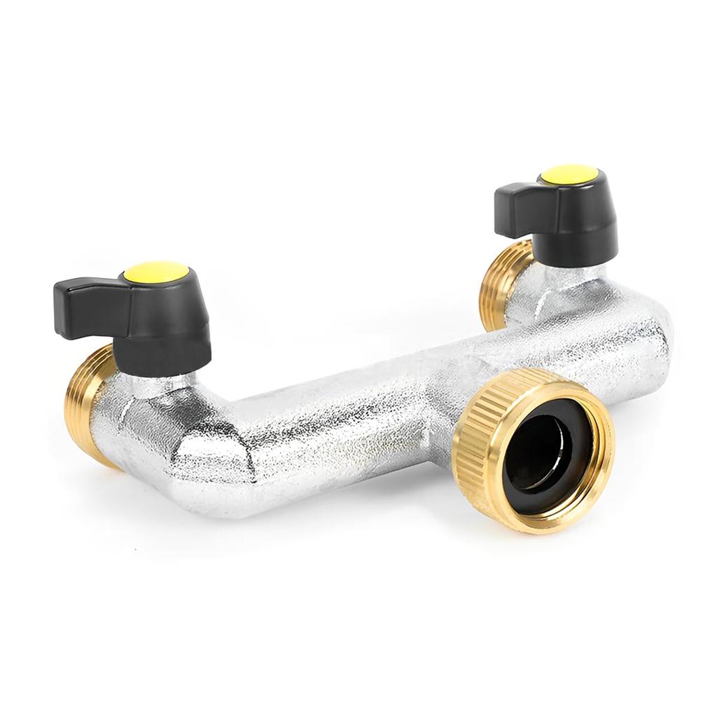 Portable Sturdy Brass Faucet Diverters with Double Water Flows Control for Outdoor Garden Irrigations Systems Use